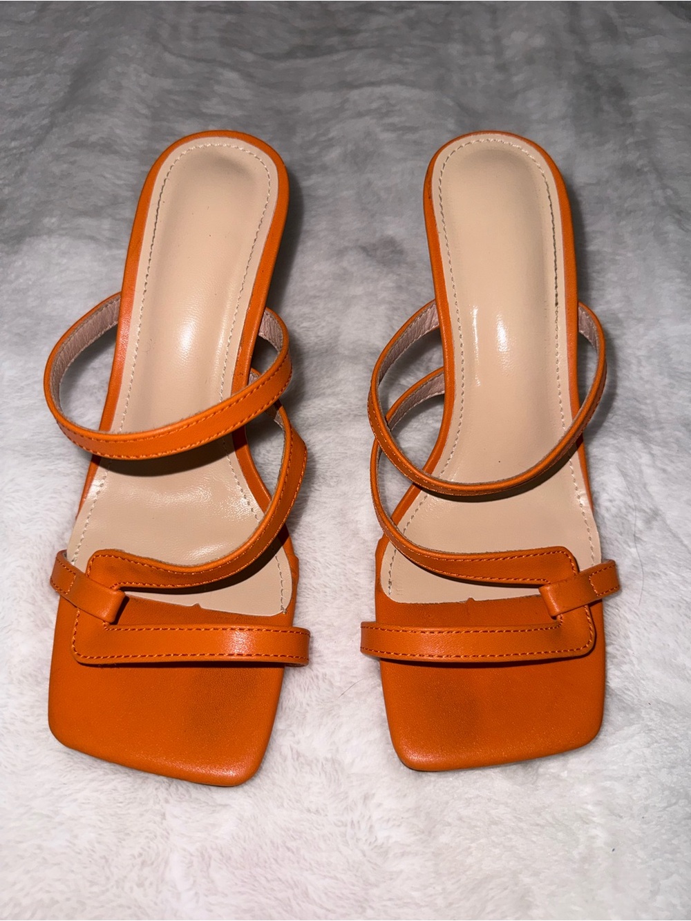 SHEIN Orange Triple-Strap Square-Toe Slide Heels